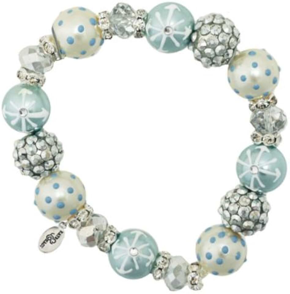 Glittered Snow Holiday Winter Beaded Stretch Bracelet