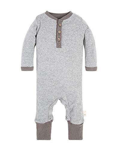girls Romper Jumpsuit, 100%  Cotton One-piece Coverall and Toddler Footie, Heather Grey Elbow Patch Henley, 6-9 Months US