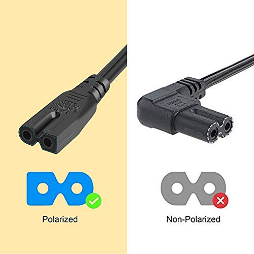 10 Feet 90 Degree 2-Slot Polarized Power Cord, 18 AWG Angled IEC320 C7 to NEMA 1-15P Power Cable, 3M/Black