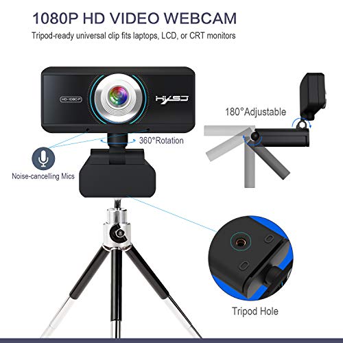 1080P HD Webcam with Microphone for PC Desktop & Laptop w/Mic, HSXL Streaming Computer Web Camera with 90-Degree Wide View Angle, USB PC Webcam for Video Calling, Free-Driver Installation Black