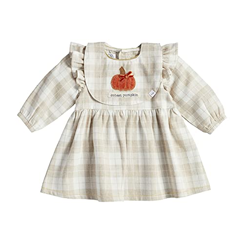 baby girls Plaid Dress And Bib Set, Beige, 0-3 Months US