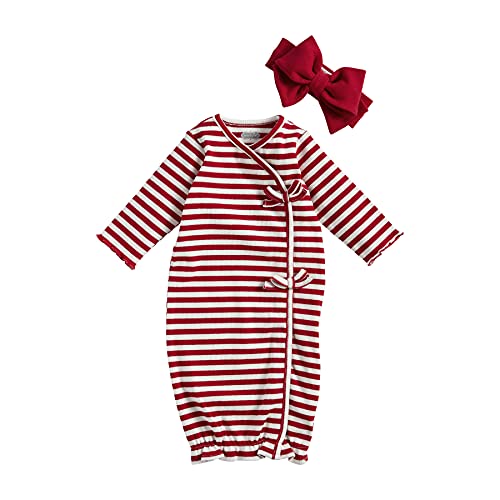 Baby Girls' Red Stripe Rib Gown and Headband, 0-3 Months