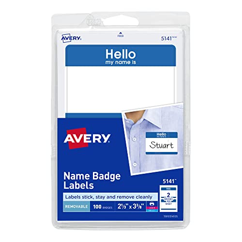 Hello My Name Is Name Tags, White with Blue Border, 100 Removable Name Badges (05141)