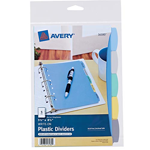 Write & Erase Plastic Dividers with 5 Tabs, 5.5 x 8.5