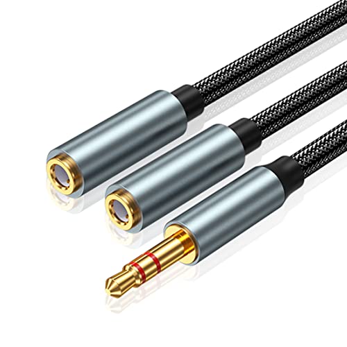 Headphone Splitter 3.5mm Y Splitter Audio Stereo Cable DC 3.5 Male to 2 Female Extension Cable Headphone Jack Adapter EarphoneHeadset Aux Cable for Laptop Speaker Smartphone1.14ft-M-2F,Black
