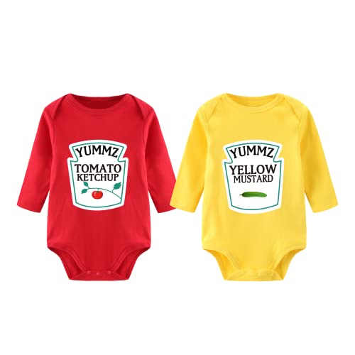 Baby Twins Bodysuit Yummz Tomato Ketchup Mustard Red Yellow Twins Set Boys Girls Twins Baby Outfits  KM 3M Long