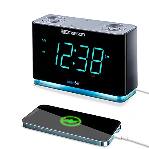SmartSet Alarm Clock with Bluetooth Speaker, Charging Station/Phone Chargers with USB port for iPhone/iPad/iPod/Android and Tablets, ER100301
