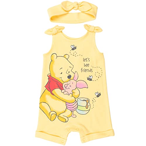 Winnie the Pooh   Baby Girls Snap Romper and Headband Yellow 6-9 Months