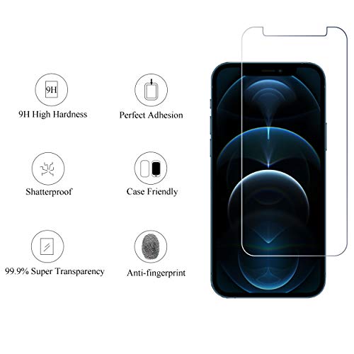 2Pack Screen Protector Compatible for iPhone 12 Pro[6.1 inch] + 2 Pack Camera Lens Protector,Tempered Glass Film,[9H Hardness] - HD