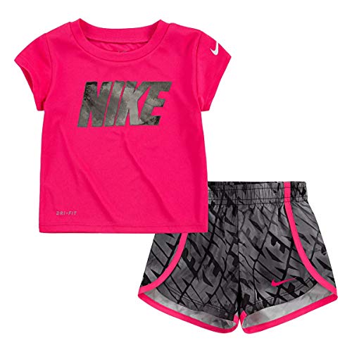 Baby Girls Dri-FIT Graphic Tee & Shorts 2 Piece Set (Black(17G203-023)/Pink, 12 Months)