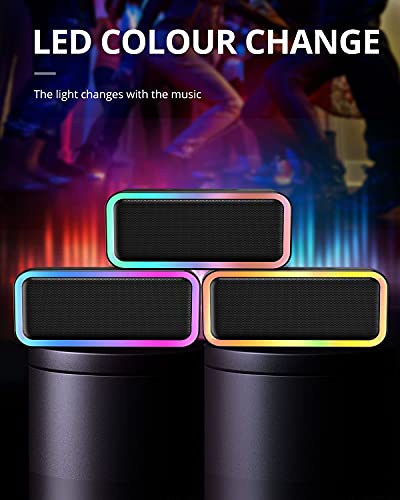 Bluetooth Speaker, Bluetooth 5.0 Wireless Portable Speaker with 10W Stereo Sound, Party Speakers with Ambient RGB Light,18-Hour Playtime,IPX5 Waterproof Speakers for Outdoors, TravelBlack