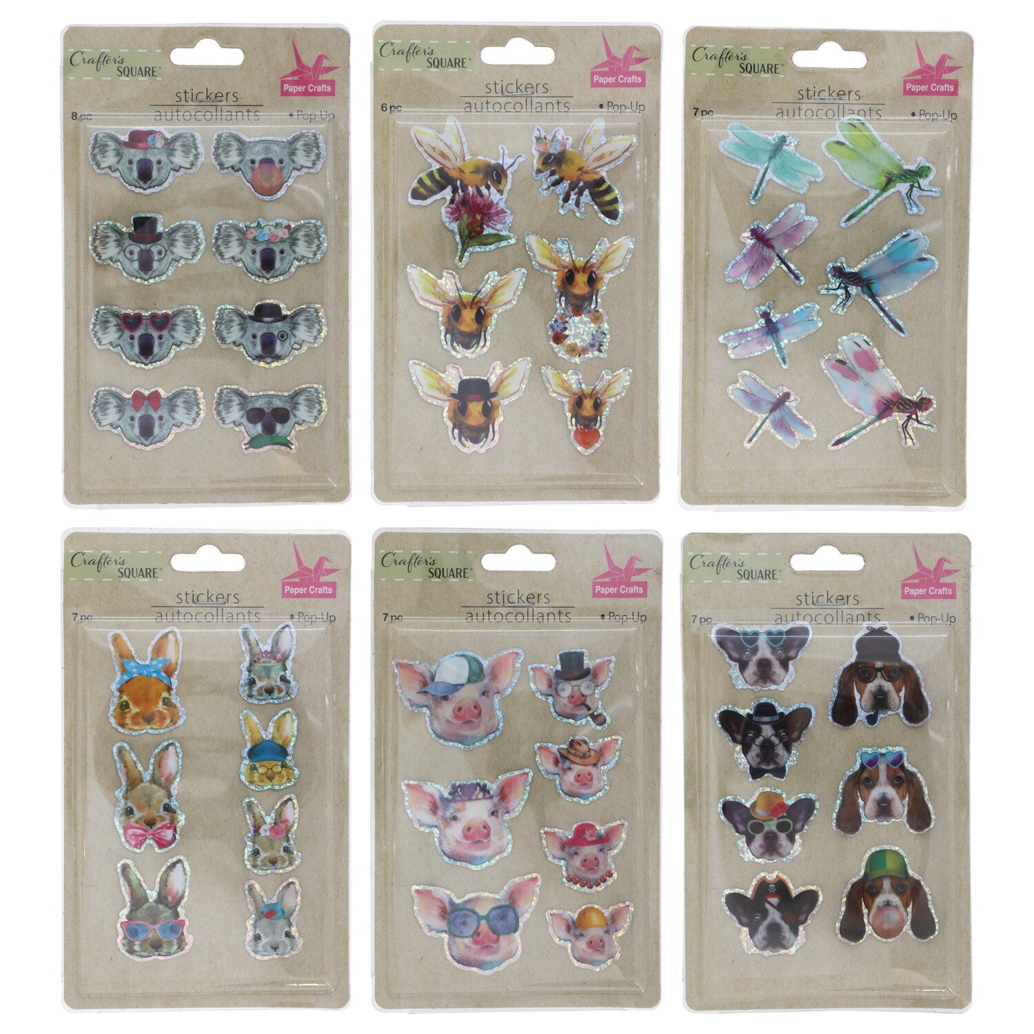 Crafter's Square Animal Pop-Up Stickers, 8-ct. Packs (Pack of 36)