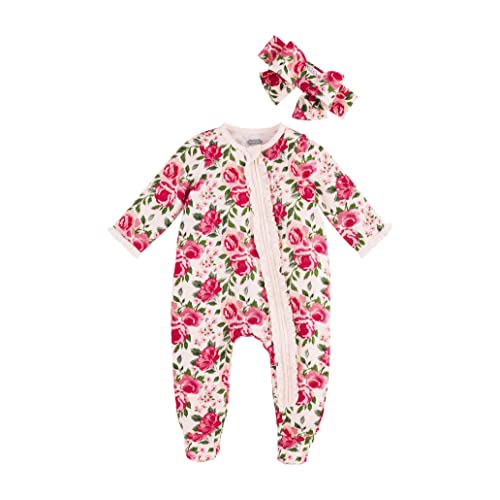 Baby Girls Sleeper & Headband Set, Rose, 0-3 Months