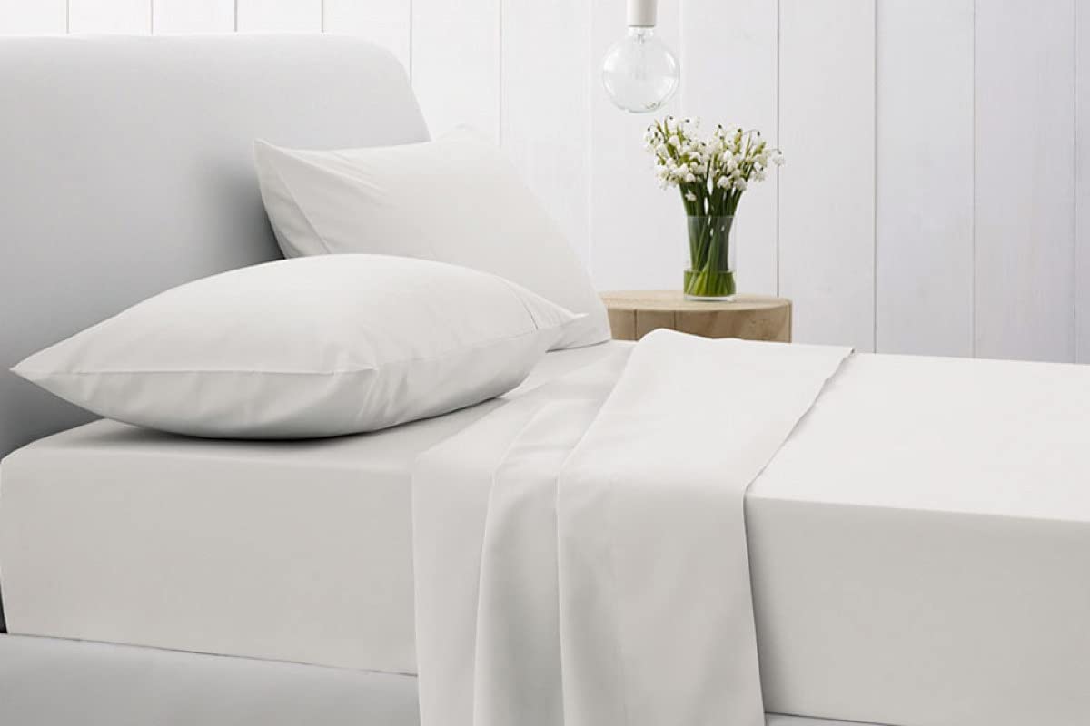 600 Thread Count 4 PCs Bed Sheet Set +30 Inch) Extra Deep Pocket Queen Bed Size, White Solid 100%