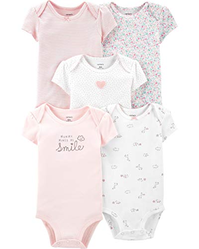 Baby Girls' 5 Pack Bodysuits (Pink/Ivory/Floral, 3 Months)