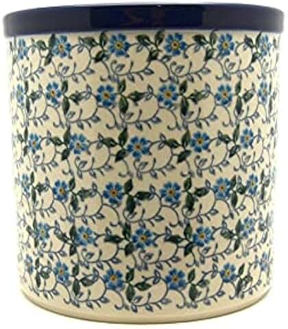 Polish Pottery Utensil Holder with Forget-Me-Knot Design
