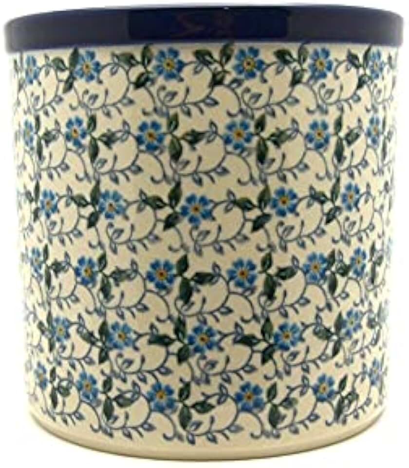 Polish Pottery Utensil Holder with Forget-Me-Knot Design