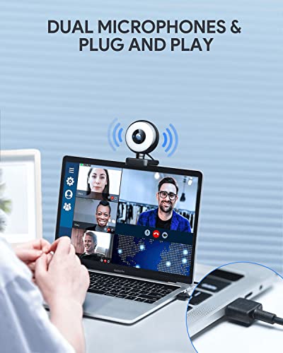 1080P Streaming Webcam with Ring Light, HD Web Camera with Microphone and Privacy Cover for Streaming, Video Calling, Conferencing, Gaming