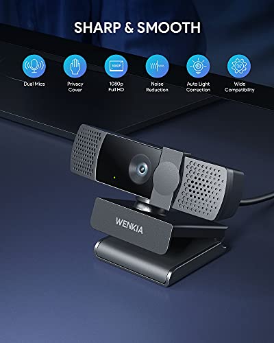 2022 1080P Webcam with Privacy Cover&Dual Stereo Microphones,HD USB Web Computer Camera with Auto Light Correction for Video Conferences& Streaming, Compatible with Windows & Mac, PC & Laptop