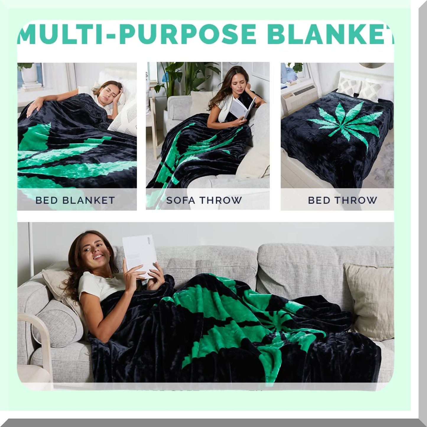 CozyLeaf Queen Size Blanket - Ultimate Stoner Decor, Pot Leaf Design, Perfect Throw for Adults, Ideal Marijuana Gift