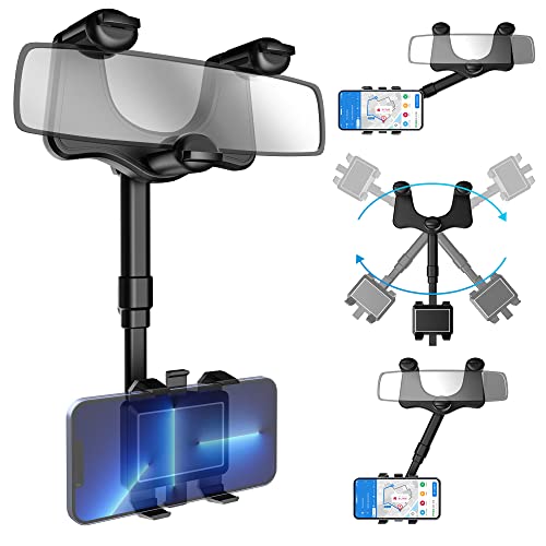 Rear View Mirror Phone Holder for Cars, Rotatable and Retractable