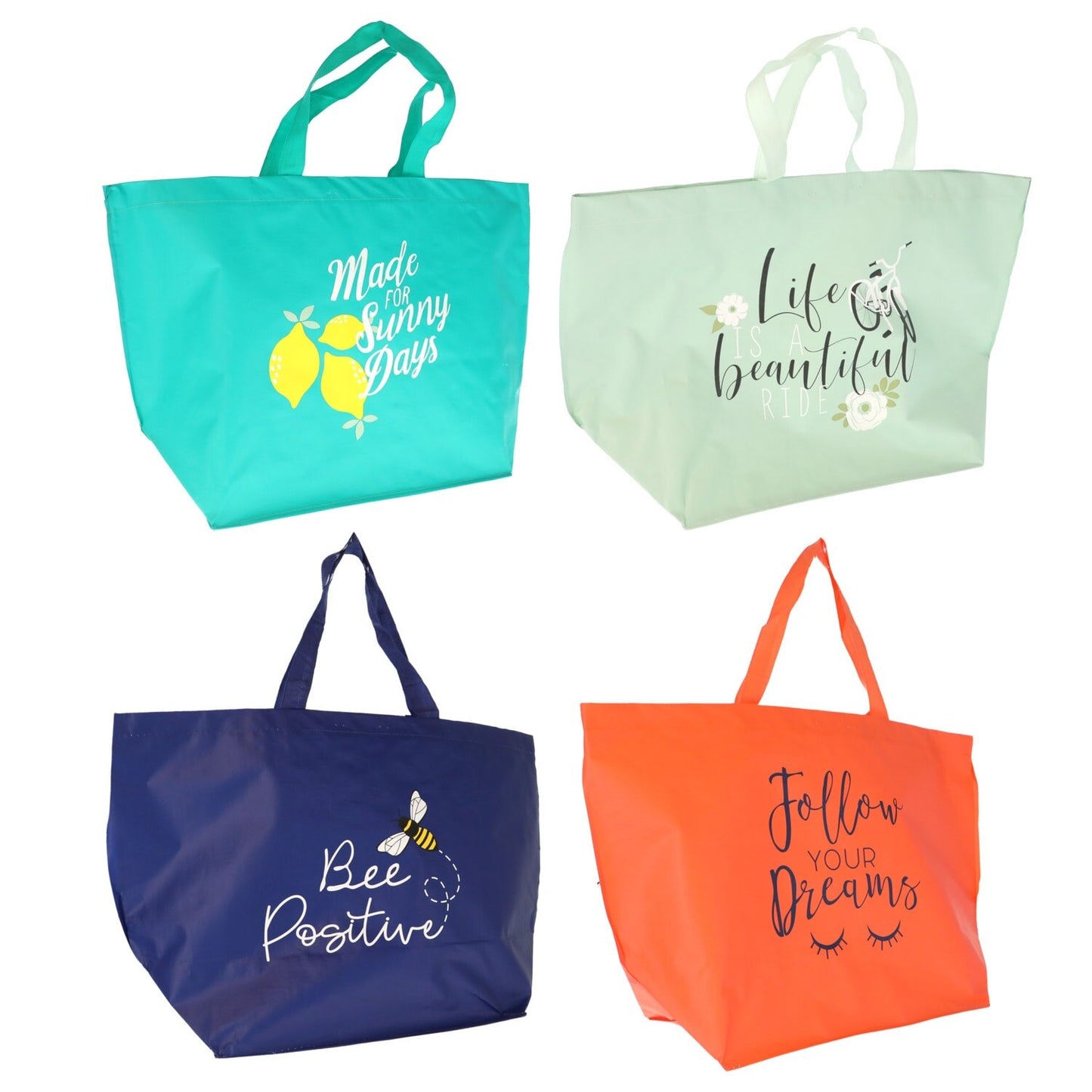Reusable Printed Woven Tote Bags, 13.375x7x13.5 in. (Pack of 24)