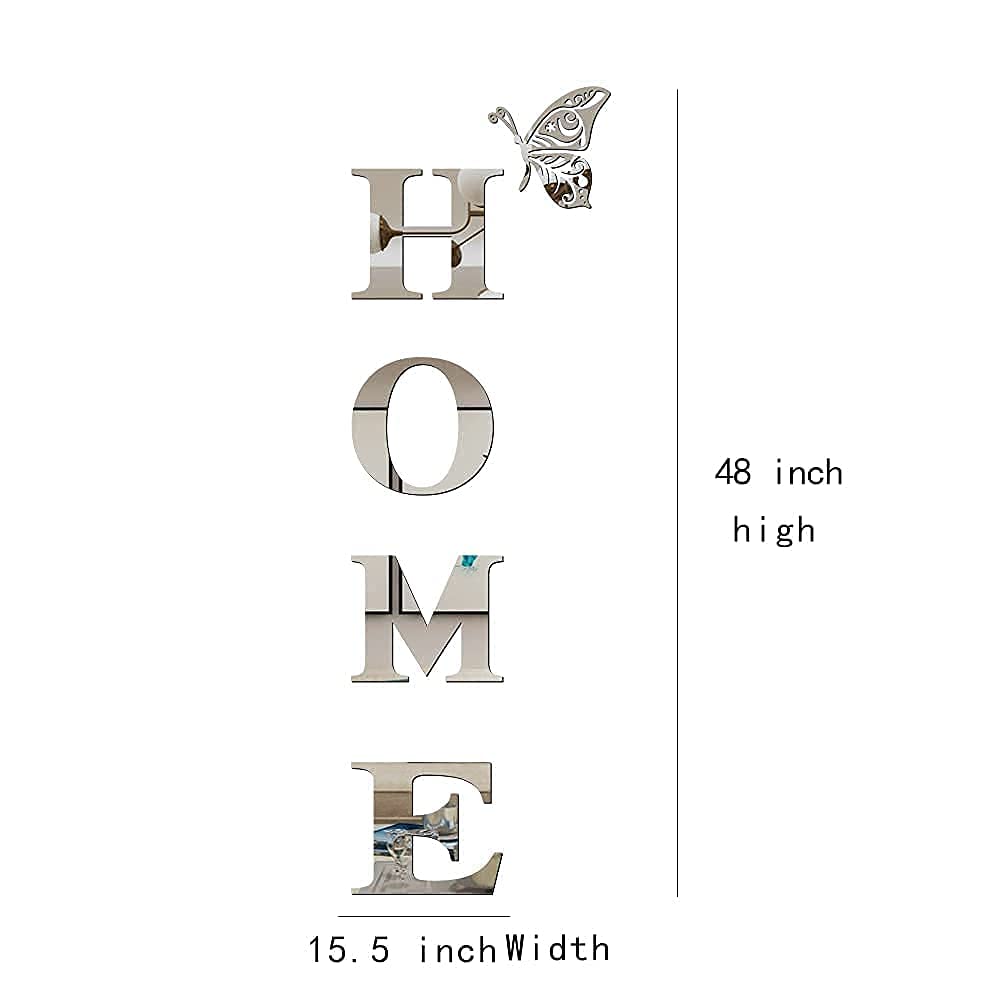 Wall Decor Letter Signs Acrylic Mirror Wall Stickers Wall Decorations for Living Room Bedroom Decor Wall Decals (Silver, 47.2 X 15.7)