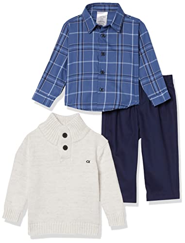 Baby Boys  3-Piece Sweater Set with Matching Button-Down Shirt and Pants, Linen Marled, 12 Months