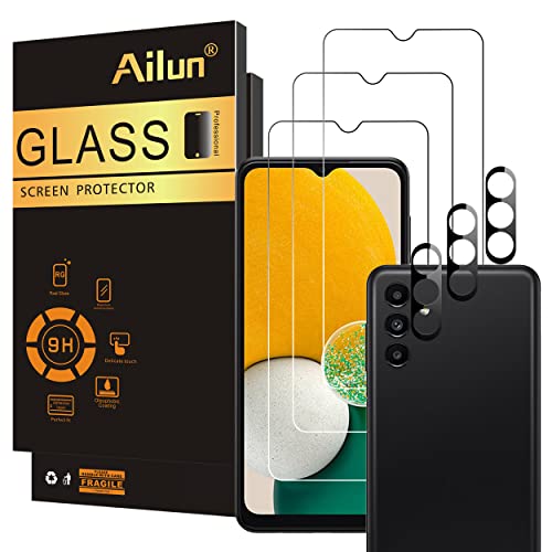 Glass Screen Protector for Galaxy A13 5G 3 Pack + 3 Pack Camera Lens Tempered Glass Fingerprint Unlock Compatible 0.33mm Ultra Clear Case Friendly
