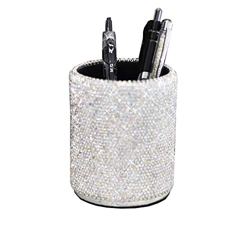 Round Silver Crystal Pen Holder with Rhinestones