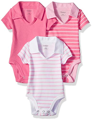 unisex baby Ultimate Flexy 3 Pack Short Sleeve Polo Bodysuits Bodystocking, Pink Stripe, 0-6 Months US