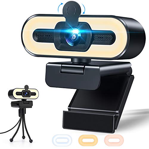 1080P Webcam with 3 Color Ring Light and Microphone, HD USB Web Camera, Plug & Play, Privacy Cover, Free Tripod, Autofocus, for Computer,PC,Laptop,Zoom Call,YouTube,Live Streaming,Video Conferencing