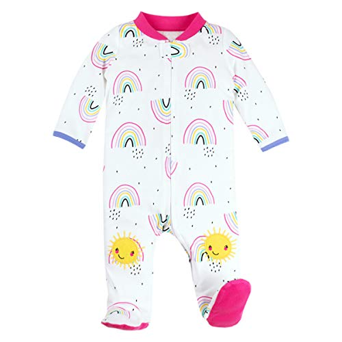 girls 0-3 Months Pajama Set, Pink and White Rainbows, Months US