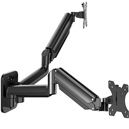 Dual monitor wall mount with gas spring for 17 to 27 inch screens