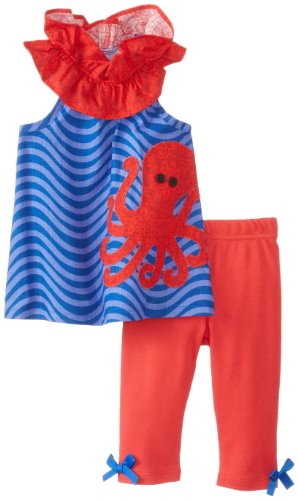 Girls' -  Octopus Tunic and Legging, Blue/Red, 0-6 Months