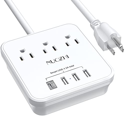 6 ft power strip with 3 outlets and 4 USB ports in white