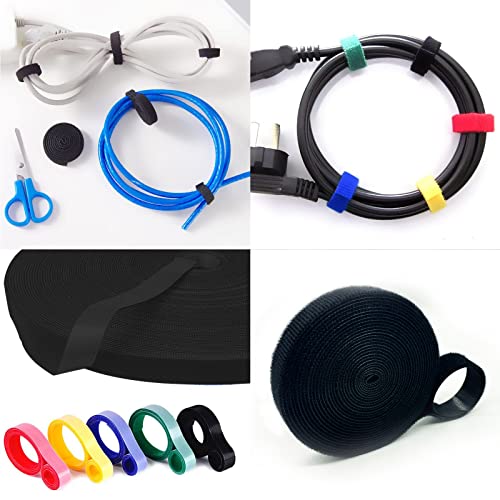(3/2"W - 196"L) Sticker for reusable organizer cables, Strong retention hook straps for cord management for electronics, computers, etcNylon fabric fastener tiesBlack