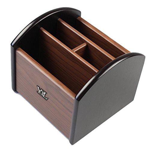 Rotating wooden remote and pen holder for desk