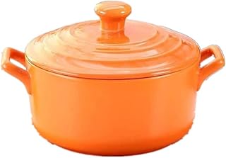 Round orange ceramic casserole with lid