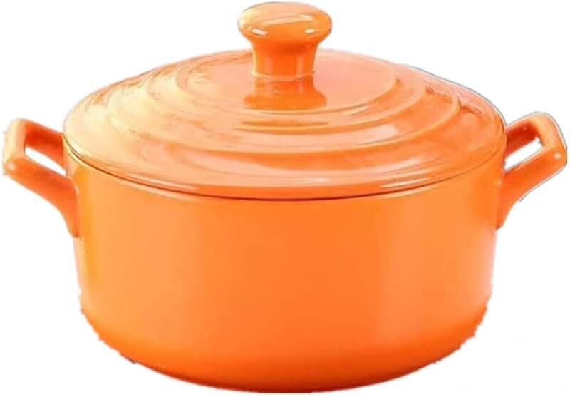 Round orange ceramic casserole with lid