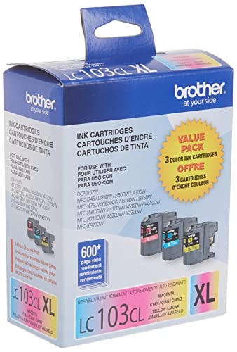 Genuine High Yield Color Ink Cartridge, 3 Pack of LC103 , Replacement Color Ink Three Pack, Includes 1 Cartridge Each of Cyan, Magenta & Yellow, Page Yield Upto 600 Pages/Cartridge, LC103