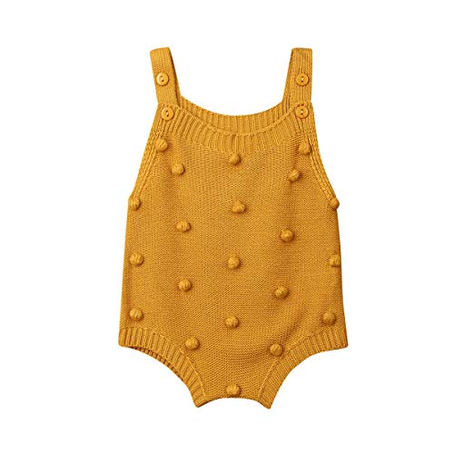 Baby Boy Girl Sleeveless Romper Knit Bodysuit Jumpsuit Pompom One Piece Overalls Sweater Fall Winter Outfits (Yellow Romper, 0-3 Months)