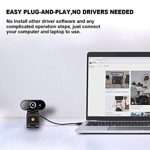 Webcam HD 1080P Video, Buit-in Microphone, Computer USB Web Cam with Tripod and Privacy Cover, Plug and Play, PC Webcam for Video Calling, Conferencing, Compatible with Desktop, Laptop