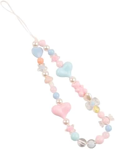 Cute Beaded Phone Wrist Strap with Candy Hearts