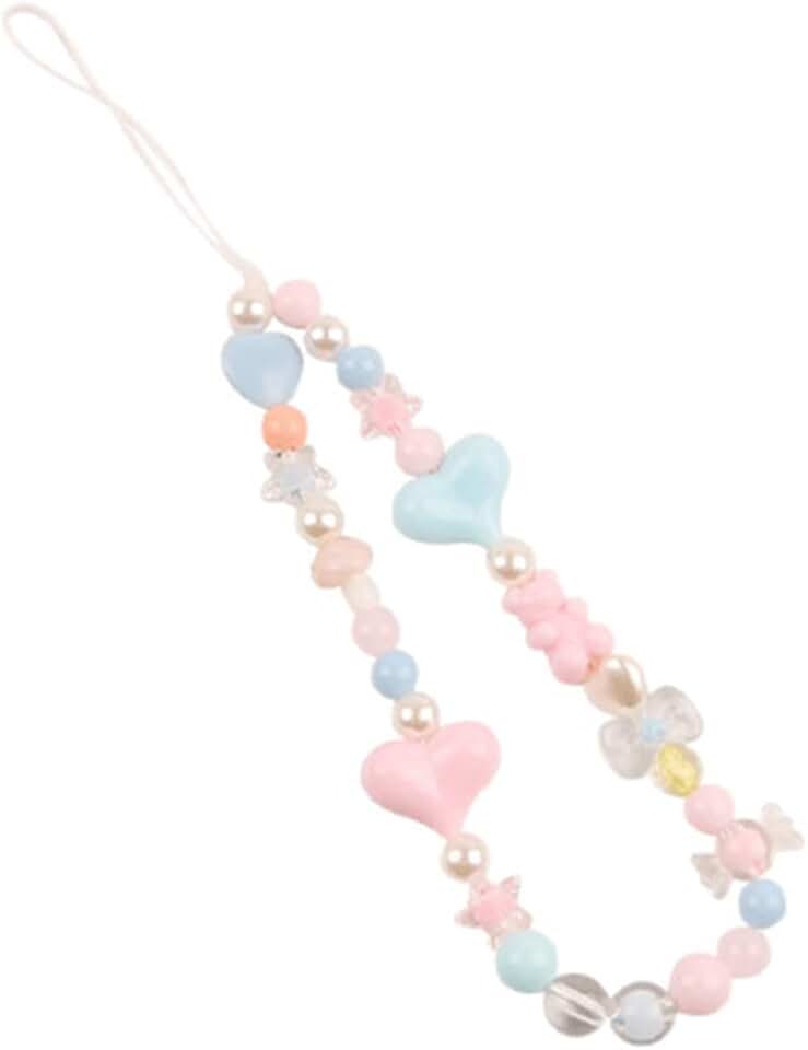 Cute Beaded Phone Wrist Strap with Candy Hearts