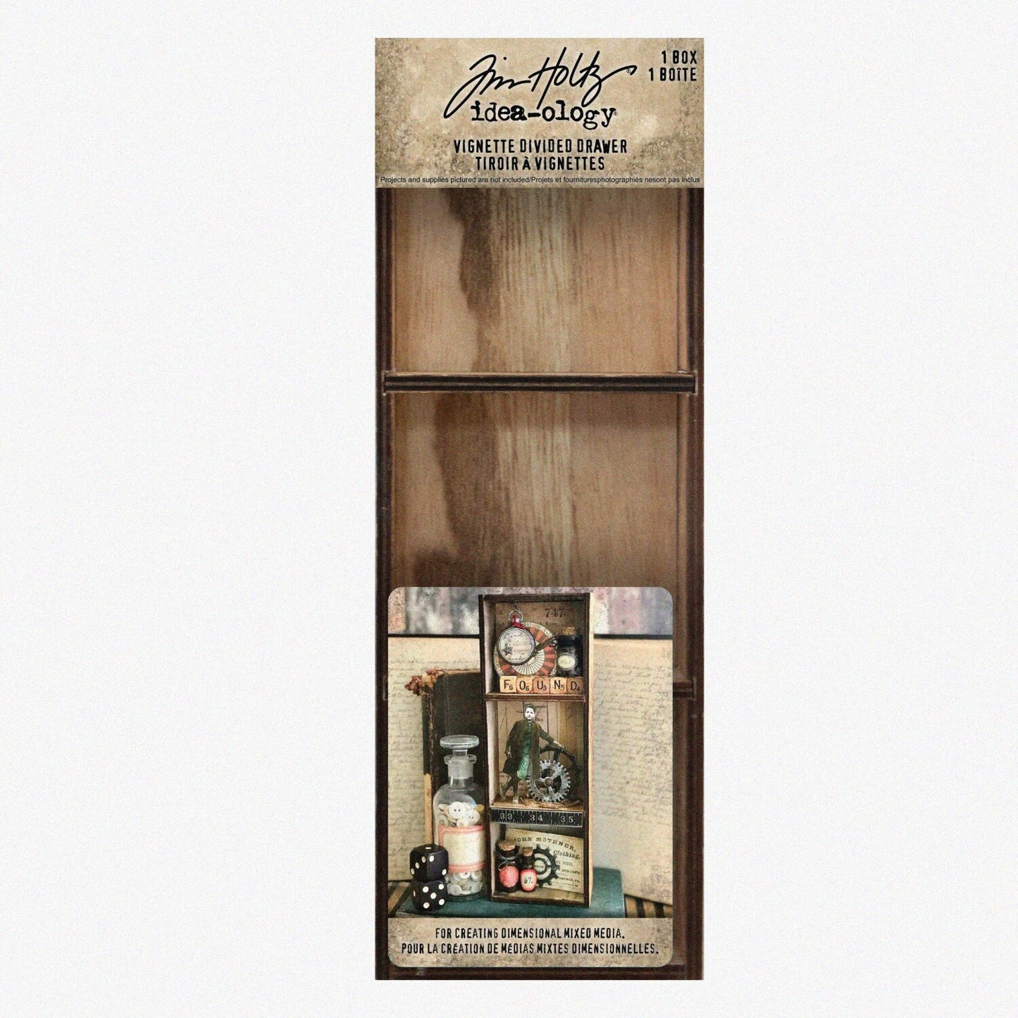 Wooden Drawer Box with 2 Dividers Brown
