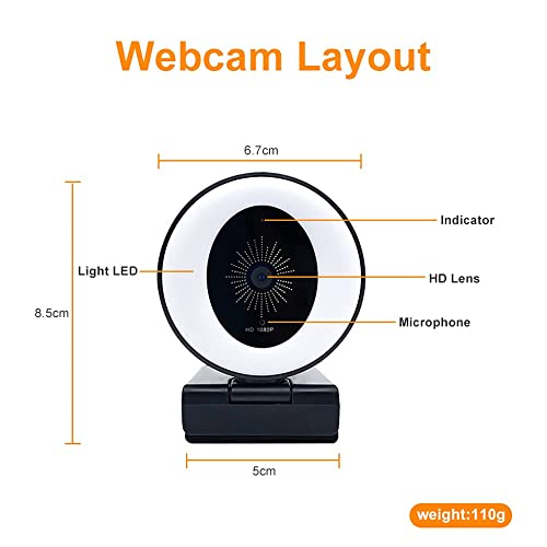 Streaming Camera with Microphone & Ring Light,1080P HD Webcam 3-Level Adjustable Brightness LED Light, Plug and Play Computer Web Cam with Tripod for Desktop Laptop Skype YouTube