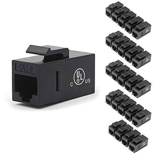 UL Listed CAT6 RJ45 Keystone Jack Inline Coupler-Black 25-Pack