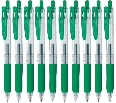 Set of 10 green gel ink pens with rubber grips