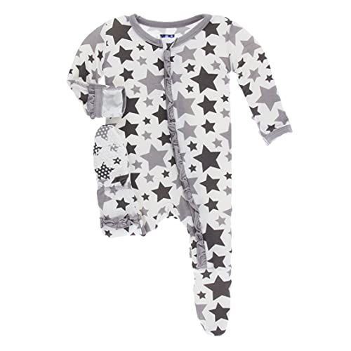Essentials Print Classic Ruffle Footie with Zipper, Soft Bamboo Viscose Sleepwear, One-Piece Baby Clothes ( /Rain Stars - 0-3 Months)